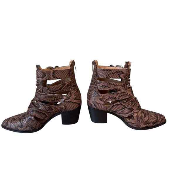 Miss Lola Brown Snake Print Heeled Boots - Picture 7 of 8